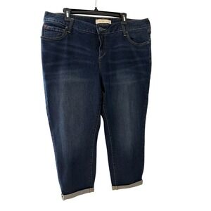 Slink Jeans Dark Blue Women's Curvy Cropped Boyfriend With Rolled Cuff Size 18